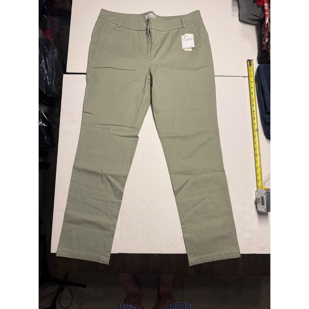 LL Bean Signature Slim Straight Leg Twill Pants Dusty Sage Green 16 NWT